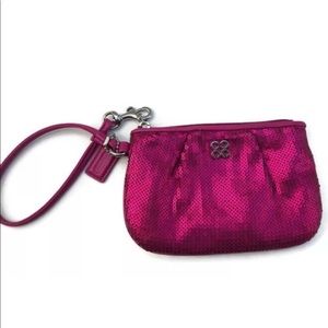Coach Wristlet, Bright Pink Sequin, Fuchsia Metallic